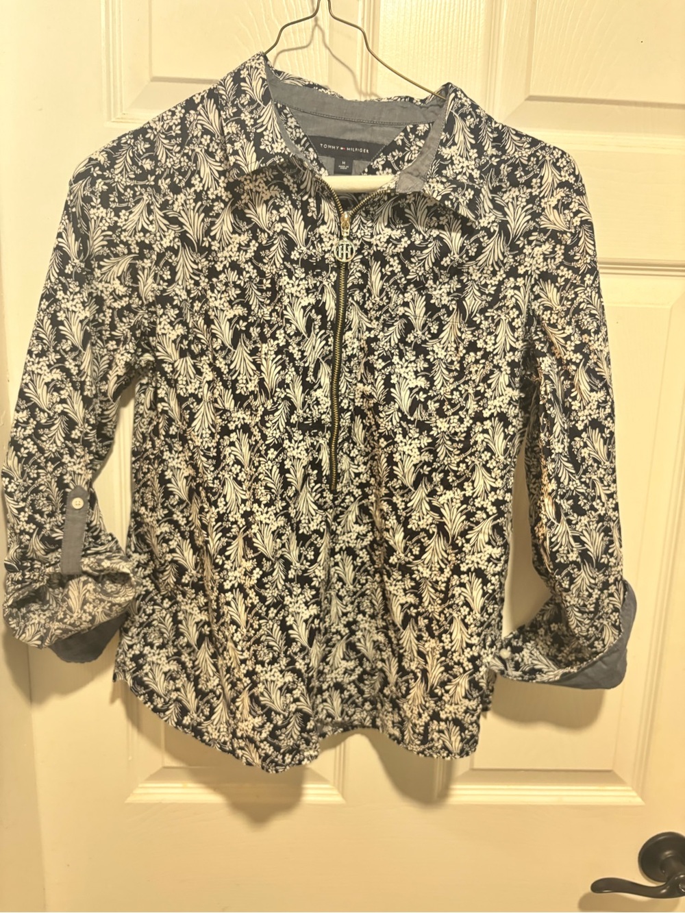 Tommy Hilfiger Navy and White Floral Zip Pullover